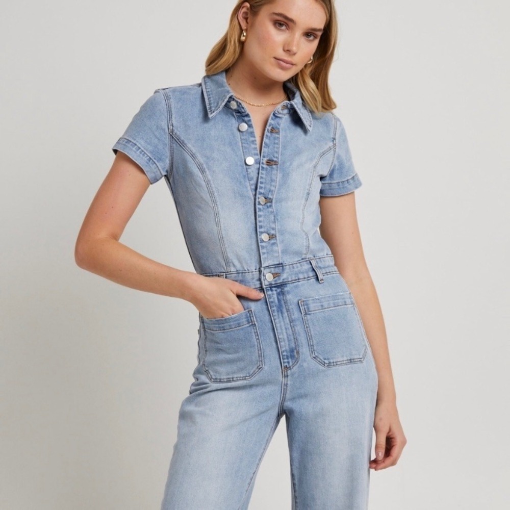 Rolla's Sailor Jumpsuit Light Vintage Blue Size 10M NWT Wide-Leg High-Rise Retro - Picture 2 of 16